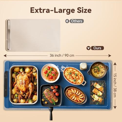 Ieuan Warming Mat for Food Extra Large 36"x15" Gray with Timer & Temp - Image 3