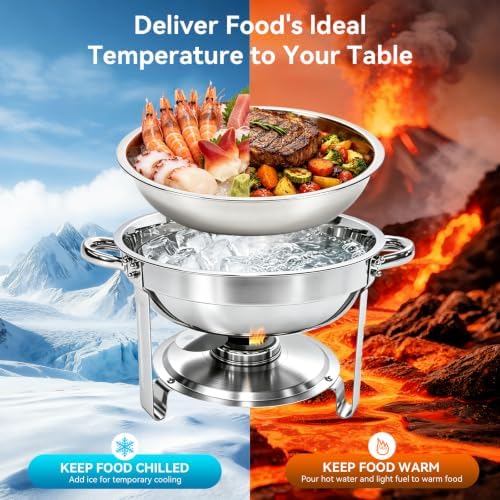 4-Pack 6QT Chafing Dishes for Buffet, 304 Stainless Steel Chafing Dish Buffet Set with Glass Lids & Lid Holders – Food Warmers for Parties, Weddings, Birthdays & Catering,Silver - Image 5