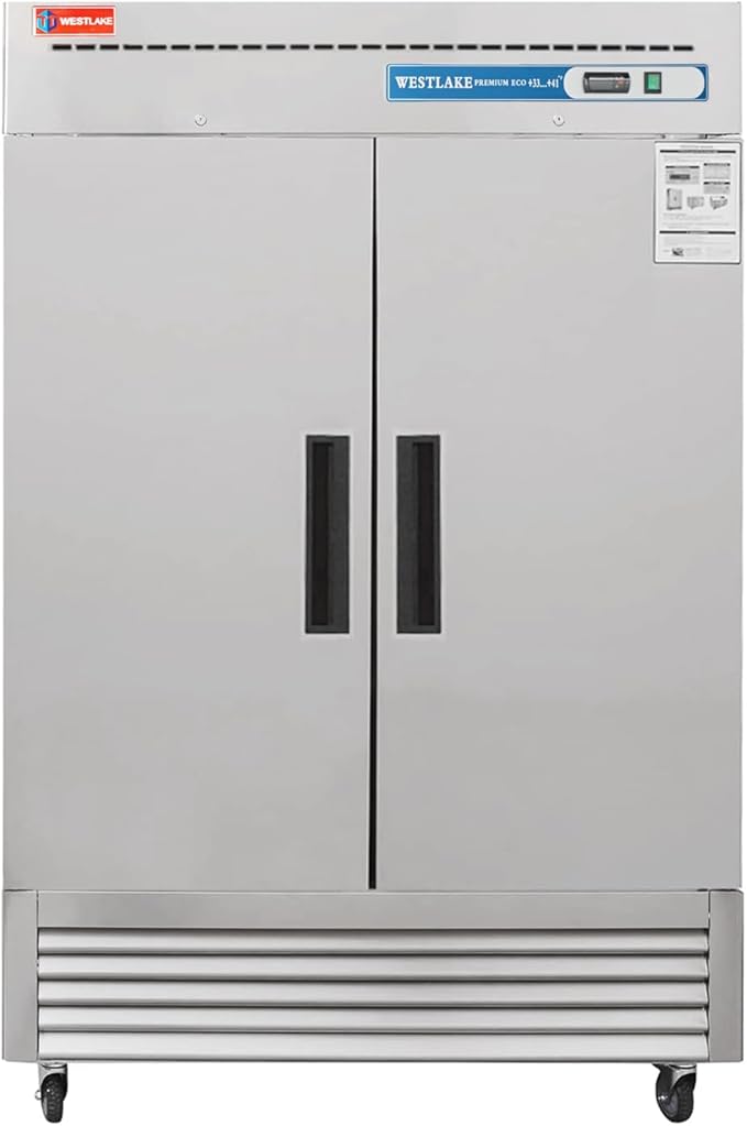 WESTLAKE Commercial Refrigerator 54" W 49 Cu.ft Stainless Steel Reach in Solid door Upright Fan Cooling 2 door 2 Section Cooler for Restuarant, Bar, Shop, etc