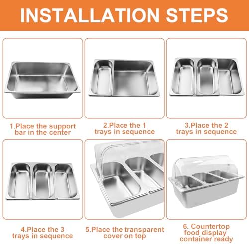 Countertop Food Serving Display Container with Clear Roll Top Cover, Catering Supplies Buffet Display, Perfect Salad Bar Buffet Station for Home and Catering Supplies, Cold Food Buffet Server(3 Pan) - Image 4