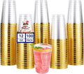 JOLLY CHEF Gold Rimmed Plastic Cups 12 oz 100 Pack Disposable Cups by JOLLYCHEF