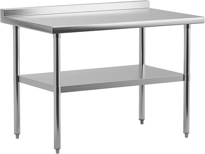 48" x 24" Stainless Steel Work Table NSF Certified Heavy Duty Commercial Kitchen Prep Table with Undershelf & Backsplash for Home, Restaurant, Hotel, Silver