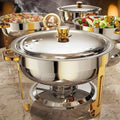 Chafing Dishes for Buffet 4 Pack, 6QT [Worry-Free Assemble] Food Warmers for Parties Buffet [Elegant Gold and Silver Colors] Stainless Steel Round Chafing Dish Buffet Set with Complete Set by ZILODE