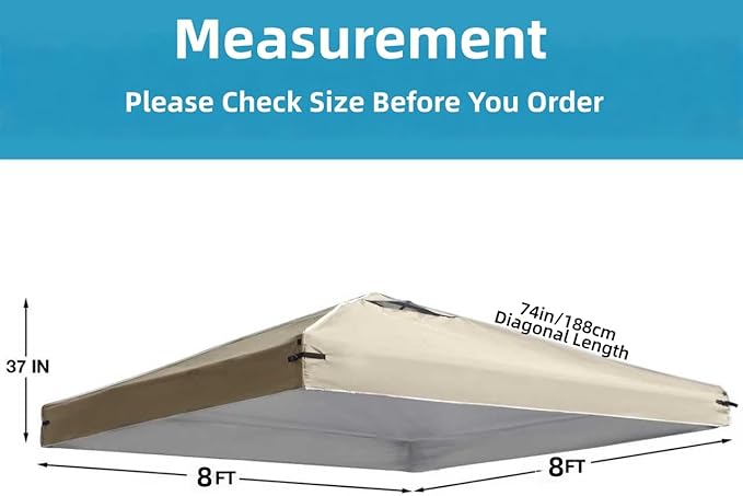 8x8 Canopy Replacement Top Cover with Air Vents for ez up Pop up Canopy Gazebo Tent with Adjustable Straps,Waterproof & Anti-UV for Outdoor Shade (Top Only,Frame Not Included) (Beige)