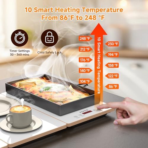 FEPPO Food Warmers for Parties Buffet – 4-in-1 Electric Warming Tray for Food with 10 Temp Settings & Timer, 33"x15" Glass Surface, Modular Buffet Hot Plates for Catering & Gatherings - Image 5