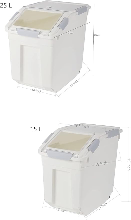 EonTone Pack-4 Ingredient Storage Bins (25 L Pack-2) (15 L Pack-2) with Wheels Seal Locking Lid PP
