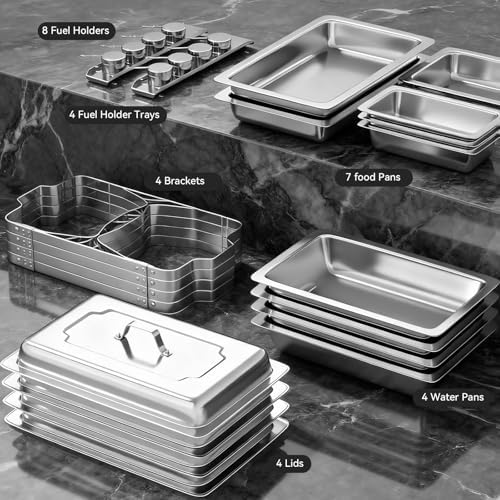 9Qt Chafing Dishes for Buffet 4Pack, 304 Stainless Steel Chafing Dish Buffet Set with Folding Frame, Food Warmers for Parties, Catering Supplies, Warming Trays for buffets Party, Multiple Food Pans - Image 3