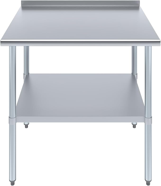 AmGood Stainless Steel Work Table with 1.5" Backsplash | Metal Kitchen Food Prep Table | NSF (36" Long x 30" Deep)