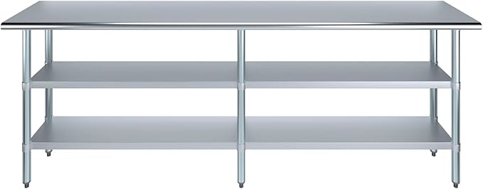 AmGood Stainless Steel Work Table with 2 Shelves | NSF | Metal Utility Table (96" Long x 18" Deep)