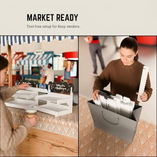 HOTCAN Wooden Cookie Display Stand with Chalkboard Sign for Bakers, Vendors, Craft Fairs | Pastry Display for Market Booths & Events | 2 Tiered Cookie Display for Muffins, Cakes, and Pastries (White) - Image 5