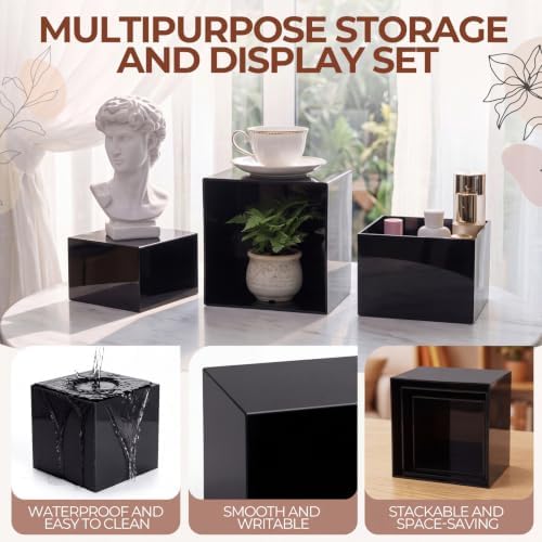 SiliFine 3 Pcs Acrylic Buffet Risers with Price Signs and Markers, Black - Image 3