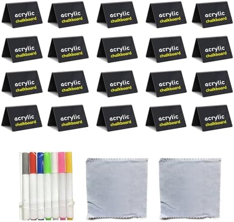 20 Pack Acrylic Chalkboard Signs with 8 Liquid Chalk Markers & 2 Cleaning Cloths, Reusable Double Sided Mini Table Signs by Unknown