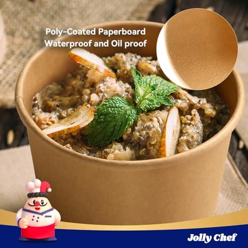 JOLLY CHEF 12 oz Disposable Paper Soup Containers with Lids 50 Pack - Image 6