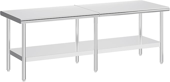 Jocisland 30" x 96" Stainless Steel Table for Prep & Work Adjustable Under Shelf and Feet, for Commercial Kitchen, Restaurant, Hotel, Garage