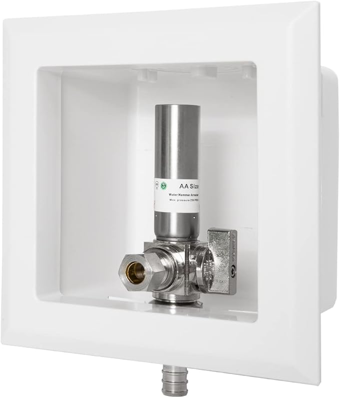 EFIELD Pex Pre-assembled Dishwasher Outlet Box, 1/2-Inch Barb Crimp Pex F1807 with Installed 1/4-Turn Stop Angle Valve, Stainless Steel Hammer Arrestor Chrome,(DW011)