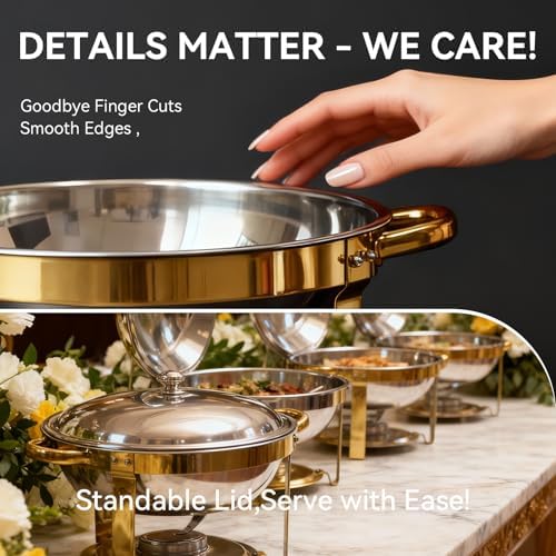 6QT Gold Chafing Dishes for Buffet, Round Chafing Dish Buffet Set of 4 Pack - Image 5