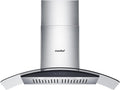 COMFEE' Curved Glass Range Hood 36 Inch 450 CFM 3 Speed Gesture Sensing &Touch Control Panel Stainless Steel Kitchen Ductless/Ducted Convertible with Baffle Filters and 2 LED Lights (CVG36W9AST)