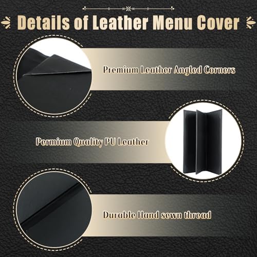 Restaurant Menu Covers Holders 4.25" x 11" | Pack of 5 Synthetic Leather Triple Fold Panels 4 View Angled Corners Black for Wine List, Drinks (5, Triple Fold Panels 4 View (4.25 x 11 inch)) - Image 3