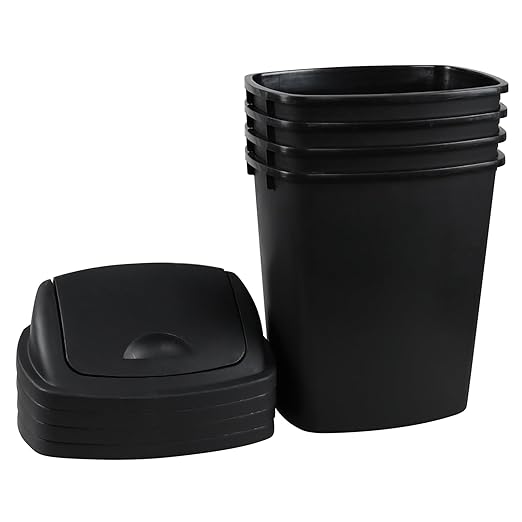 4 Pack Plastic Commercial Trash Can Wastebasket, Garbage Container Bin with Swing Top Lid, 6.6 Gallon/25 Liter