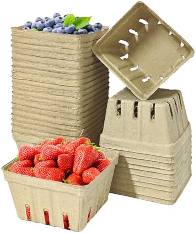 30 Pack Natural Pulp Fiber Berry Basket,Small Molded Produce Vented Basket by QZV