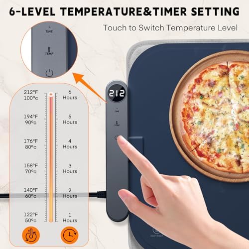 Homelove Warming Mat for Food - Electric Warming Tray with 7-Level Temp Settings & 6 Hours Timer, Full Surface Graphene Heating, Waterproof Dishwasher-Friendly Food Warmer for Parties, Kitchen (DBlue) - Image 3