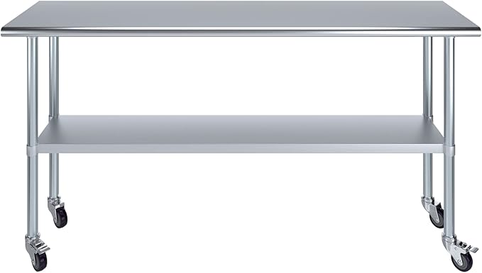 AmGood 72" Long x 18" Deep Stainless Steel Table with Casters