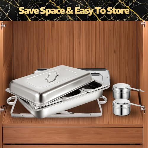 Chafing Dish Buffet Set, 9Qt 2 Pack Stainless Chafer 1/3 Size Pans - Image 4