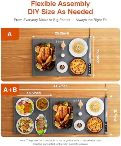Expandable Warming Mat for Food – iTRUSOU 42"x16" Extra Large Electric Warming Tray with 7 Temp Settings, Switchable ℃/℉, 99H Timer, Child Lock – 2 Panels Custom Sizes for Energy Efficiency - Image 6