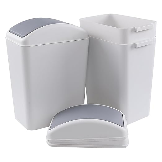 Asking 3-Pack 4.5 Gallon Small Trash Can with Swing-top Lid,Swing Lid Plastic Waste Can, Light Gray