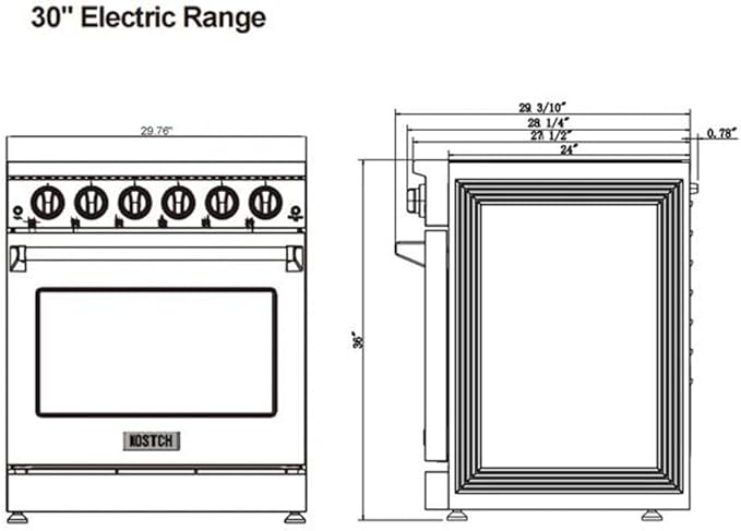 KOSTCH 30 inch Professional Electric Range with 5 Heating Elements Cooktop, 4.55 Cu. Ft. Convection Oven Capacity, Smooth Glass Top, in Stainless Steel, KOS-30RE06H (Stainless Steel)