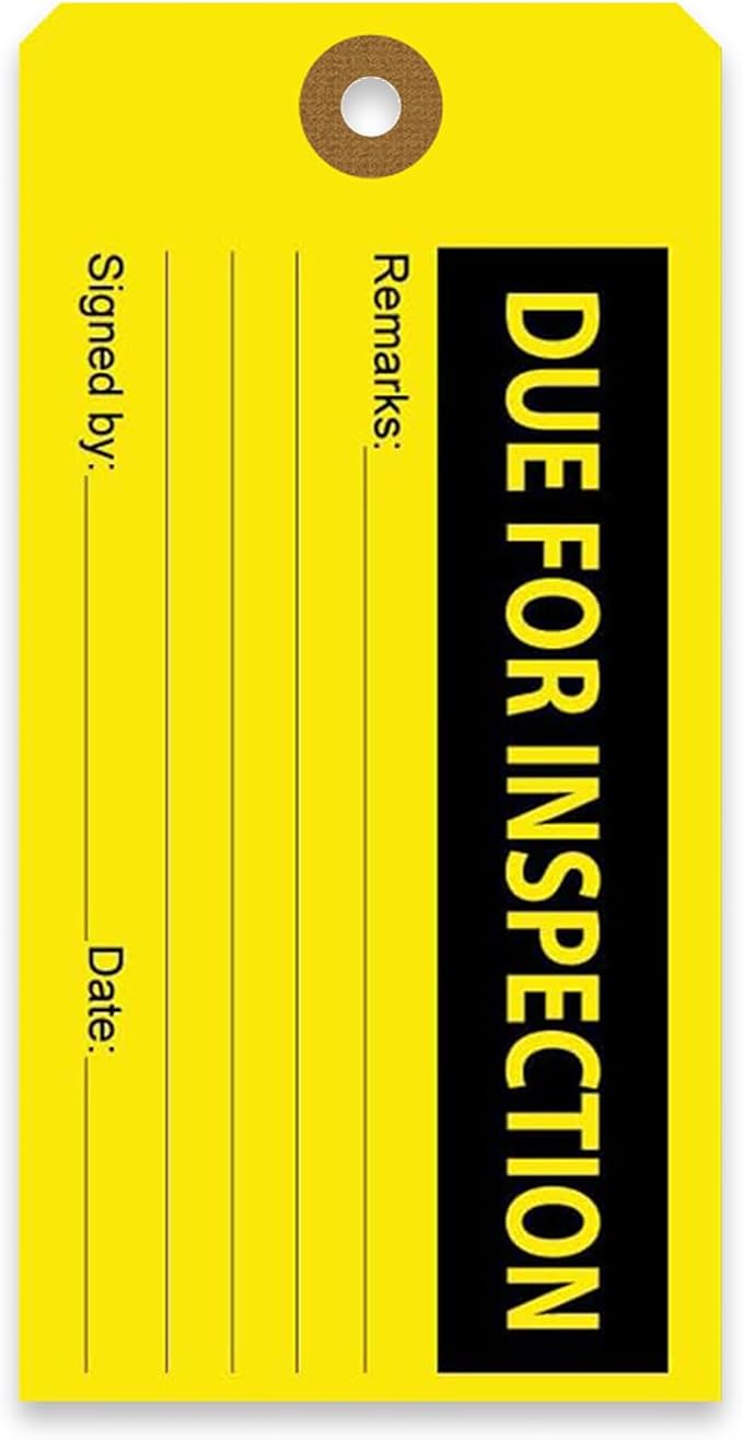 Tags 4 Less Production Quality Control Hang Tags – Equipment Preventative Maintenance Labels, for Easy Record-Keeping for Inventory Status (Due for Inspection, Pack of 100)