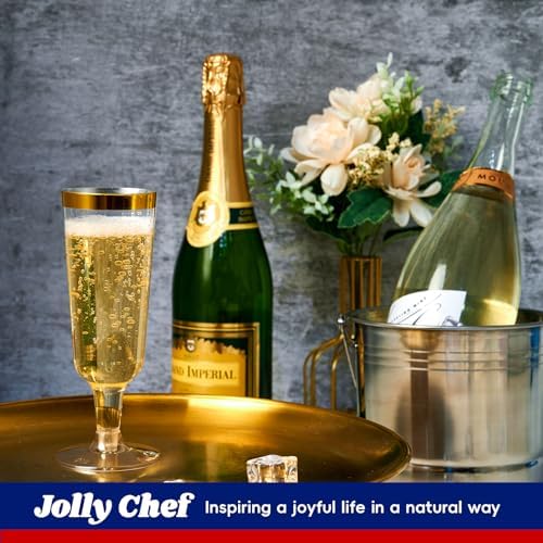 JOLLY CHEF Champagne Flutes Plastic, Disposable Gold Rim 5 oz 50 Pack - Image 4