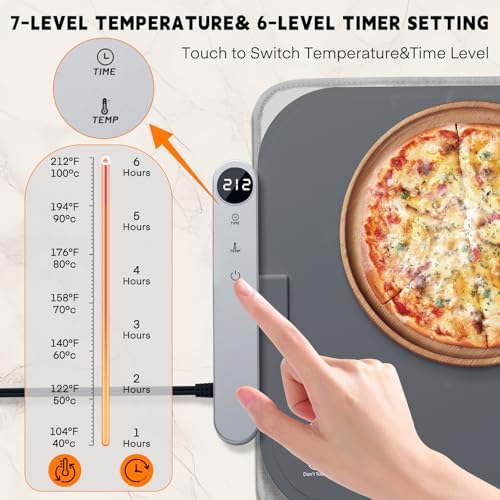Homelove Warming Mat for Food - Electric Warming Tray with 7-Level Temp Settings & 6 Hours Timer, Full Surface Graphene Heating, Waterproof Dishwasher-Friendly Food Warmer for Parties, Kitchen (Grey) - Image 3