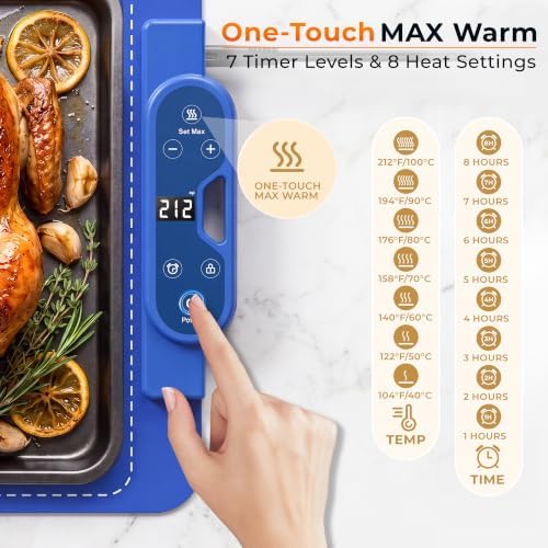 Warming Mat for Food， Extra Large 26"x15", 7 Heat Levels, 8 Hour Timer - Image 2