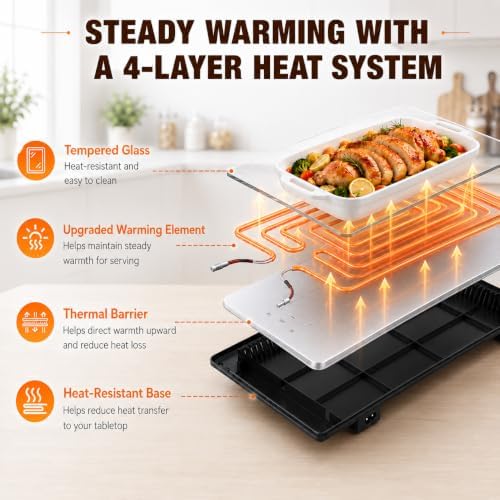 25" x 15" Food Warmers for Parties Buffet, 3-in-1 Electric Warming Trays for Buffets Party, Glass Food Warming Mat with 17 Heat Levels & 12H Timer for Family Dinners Catering - Image 4