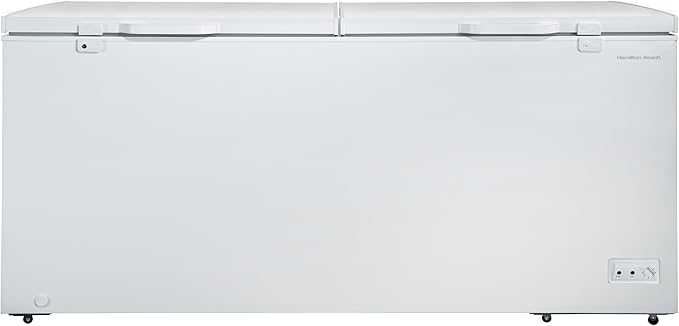 Hamilton Beach 25 Cu. Ft. Garage Ready Chest Freezer, White Deep Freezer, Adjustable Thermostat, Easy Defrost Drain, Double Door Lid, for Storage, Hunting, Large Family - 29"D x 79"W x 38"H