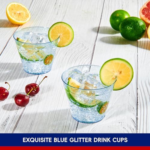 JOLLY CHEF 9 oz Blue Disposable Plastic Cups Glitter Tumblers 100 Pack - Image 5