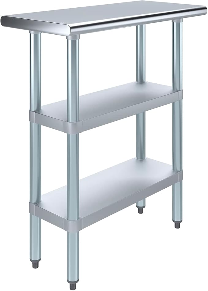 AmGood Stainless Steel Work Table with 2 Shelves | NSF | Metal Utility Table (30" Long x 14" Deep)