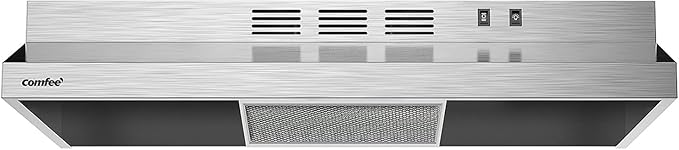 Comfee CVU30W2AST Range Hood 30 Inch Ducted Ductless Vent Hood Durable Stainless Steel Kitchen Hood for Under Cabinet with 2 Reusable Filter, 200 CFM, 2 Speed Exhaust Fan Silver