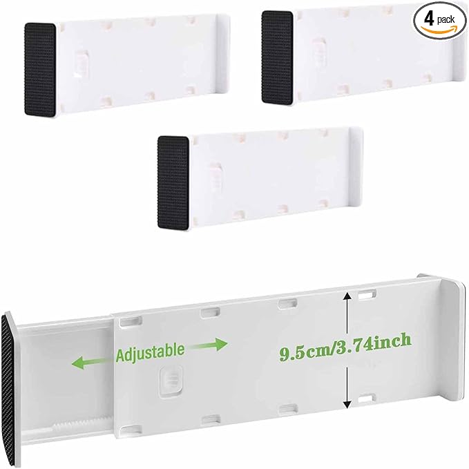 4 Pack Drawer Dividers for Clothes, 3.74" High 14.76"-25.79" Adjustable Expandable Dresser Drawer Organizer, Clear Plastic Separators for Dresser, Baby Clothing, Underwear, Cosmetic