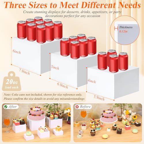 Qinzave 3Pcs White Acrylic Buffet Risers with Acrylic Maker Pen and Mini Sign, 6" 7" 8" Food Risers for Buffet Table Shelf Display Stand for Party Catering Dessert Collectibles Jewelry - Image 2