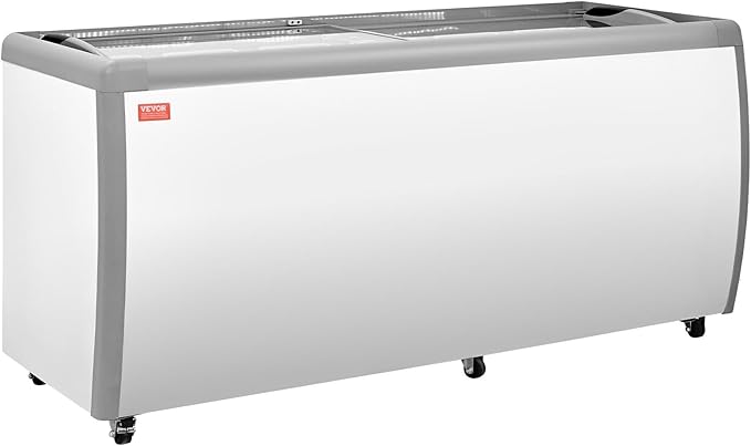 VEVOR Commercial Ice Cream Display Case, 20 Cu.ft Chest Freezer, Restaurant Gelato Dipping Cabinet Top Deep Freezer with Locking Casters, Sliding Glass Door, LED Lighting, Hold 12 Ice Cream Tubs