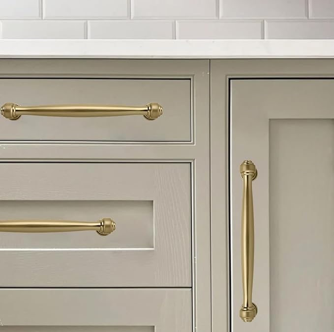 khtumeware 6 Pack 12 Inch(305mm) Brushed Brass Cabinet Pulls Satin Brass Kitchen Cabinet Handles Kitchen Cabinet Hardware for Cupboard Drawer Handles Dresser Pulls