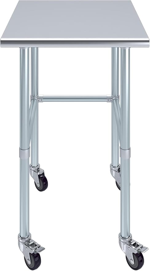 Stainless Steel Work Table Open Base & Wheels | Work Station | Metal Work Bench (Stainless Steel Work Table Open Base + Casters) (24" Long x 30" Deep)