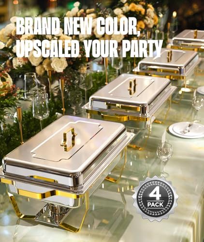 Chafing Dishes for Buffet 4 Pack, 9QT [No Fingers Cut] Roll Edge Designed Chafing Dish Buffet Set [Mirror-Like Polished Finish] Food Warmers for Parties, Birthday, Holiday Parties, Church Events, etc - Image 5