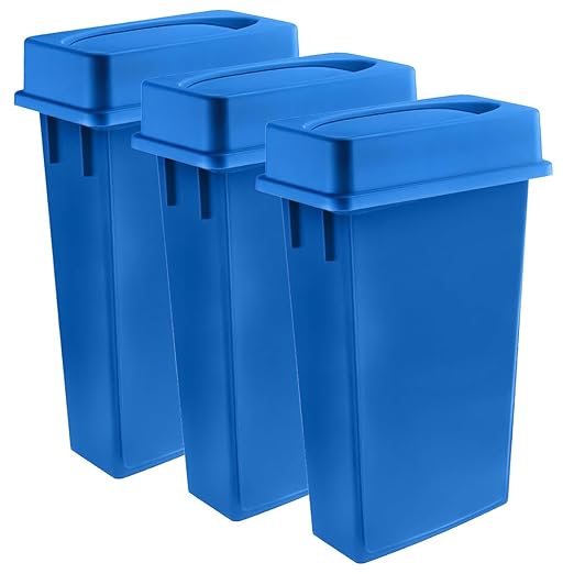 3 pack 23 Gallon Waste Bin with Swing Lid, Heavy-Duty Trash Can, Slim Rectangular Garbage Bin, Durable Waste Container, Recycling Bin, Plastic Wastebasket for Kitchen, Garage, Restaurants, Office