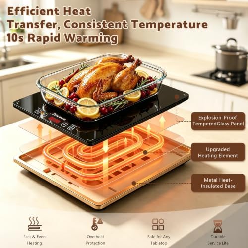 Electric Warming Tray, 42.5"x14.96" Extra Large 4-in-1 Food Warmer for with 8 Temp Settings & Timer, 4MM Tempered Glass Warming Mat, Modular Hot Plates for Buffet, Catering & Parties - Image 3