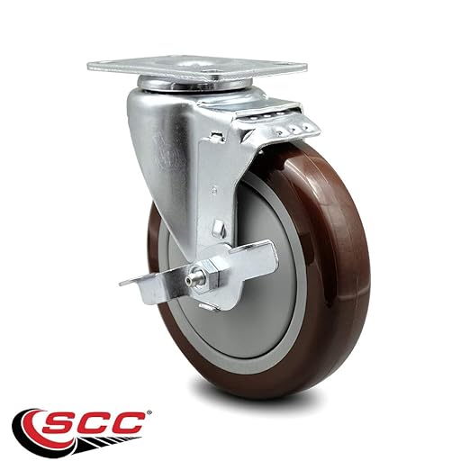 Service Caster Brand Replacement Caster for Uline Caster H-5540SWB - Swivel Top Plate Caster with 5 Inch Maroon Polyurethane Wheel and Top Lock Brake - Fits Carts, Dollies and Poly Box Trucks H-3840
