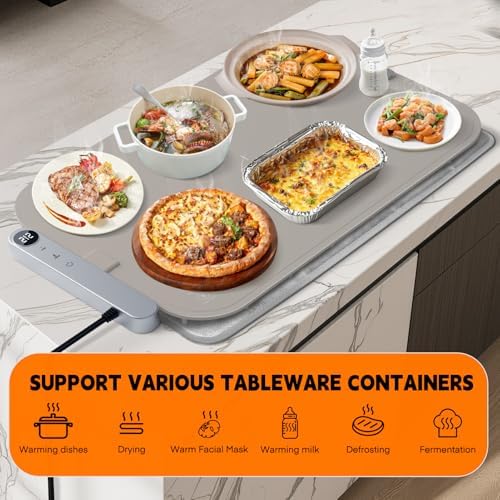 Homelove Warming Mat for Food - Electric Warming Tray with 7-Level Temp Settings & 6 Hours Timer, Full Surface Graphene Heating, Waterproof Dishwasher-Friendly Food Warmer for Parties, Kitchen (Khaki) - Image 6