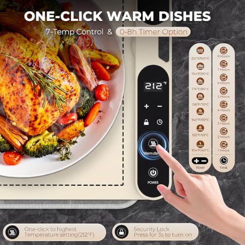 Homelove Warming Mat for Food - 7 Temps, 8H Timer, for Buffets Party Beige - Image 2